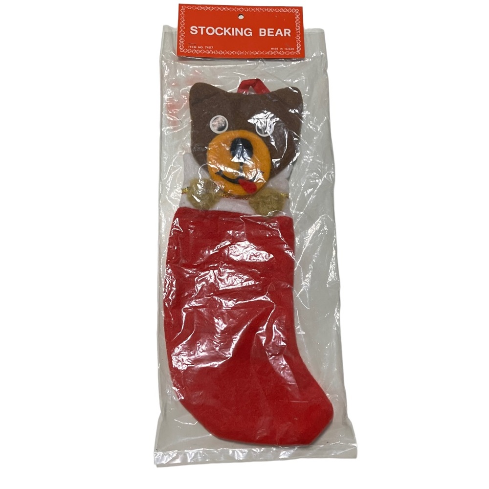 Vintage NEW Felt Bear Christmas Stocking